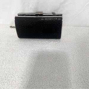 Rectangle Black Glitter Fashion Evening Clutch Shoulder Bag Latch Lock Top Chain